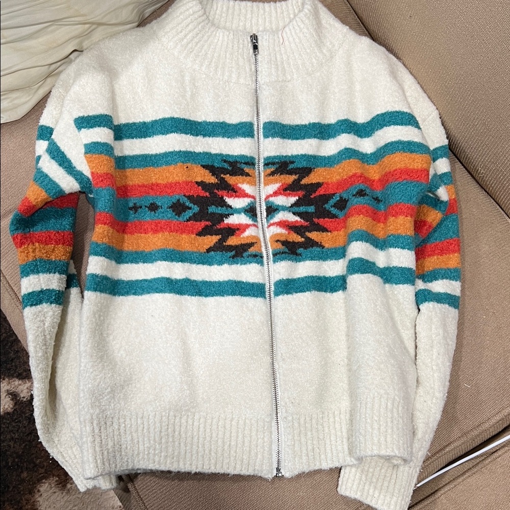 Panhandle Cozy Southwestern Patterned Zip-Up Sweater